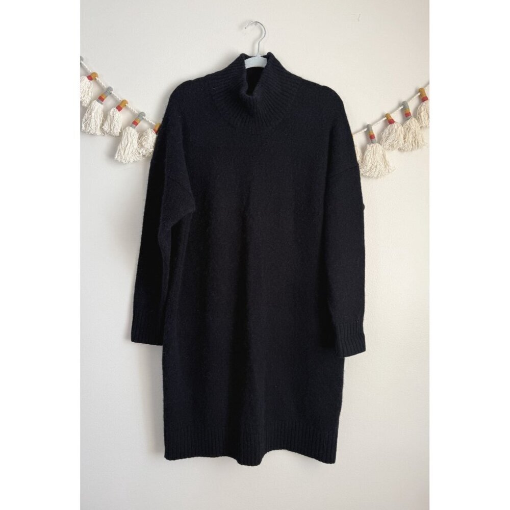 COS Navy Wool Alpaca Blend Mock Neck Mini Sweater Dress Modest Minimalist M